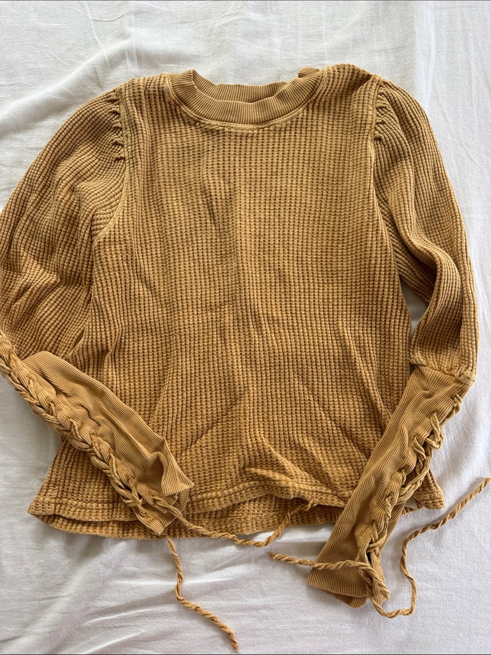 Free People Waffle Knit Long Sleeve Top in Mustard